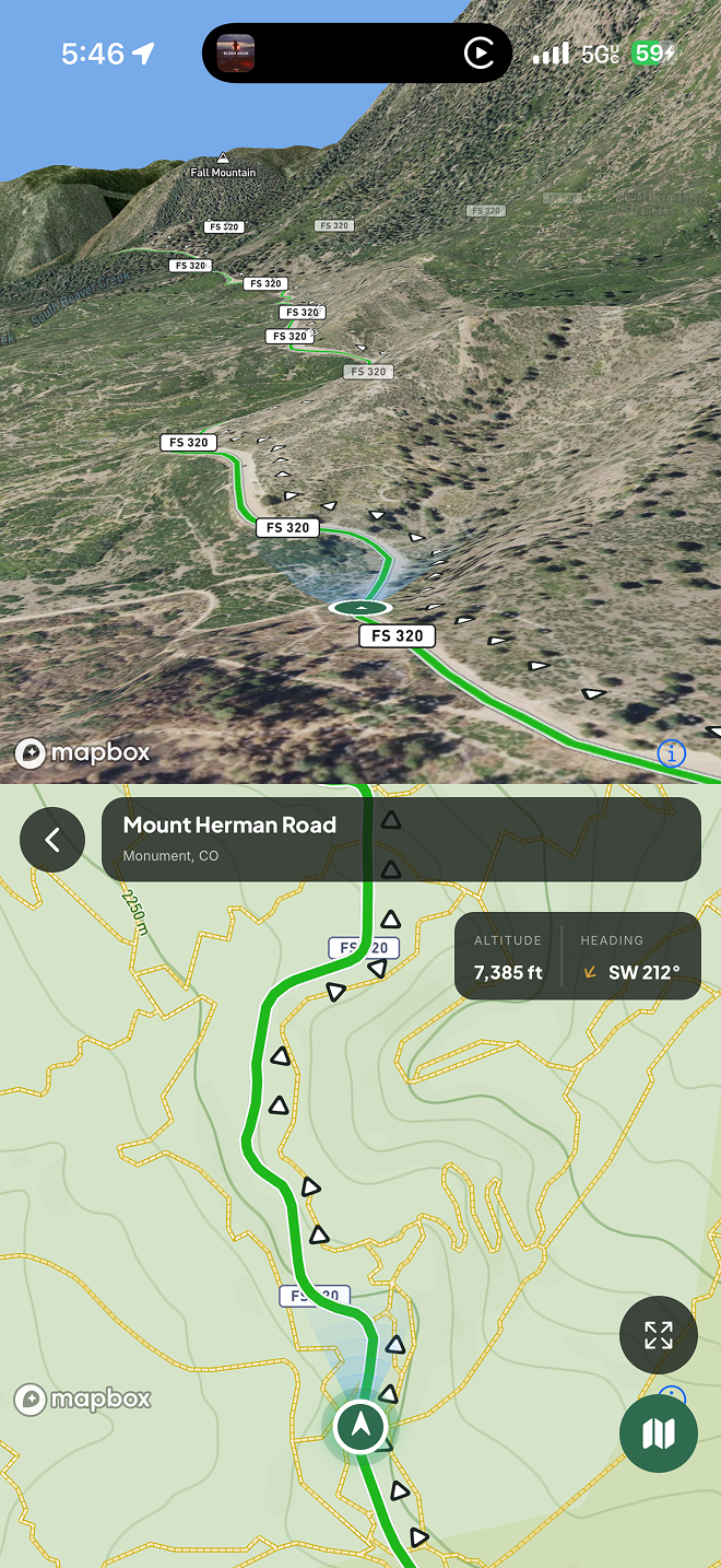 Landroamer 2D topo navigation showing an active run